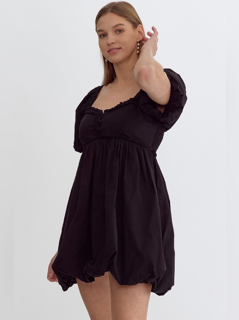Entro | The Genevieve Puff Sleeve Mini Boho Chic Little Black Dress New Small - Picture 5 of 12